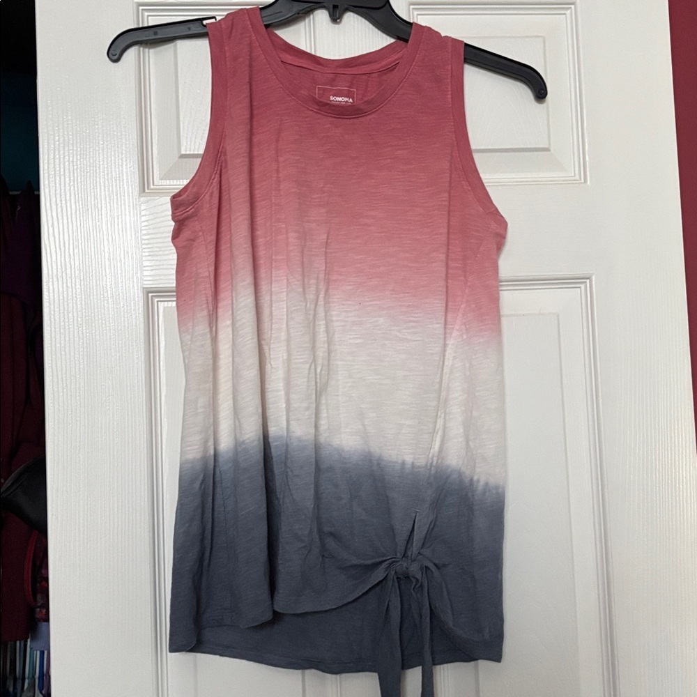 Sonoma Rose right and blue Cotton Blend tank top with knot size small